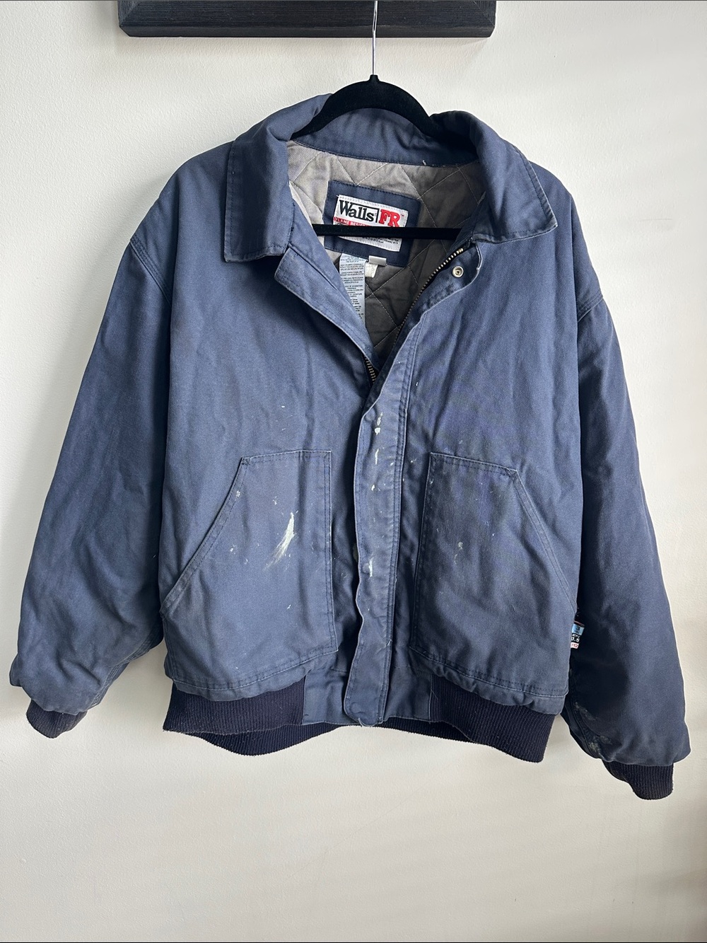 Walls FR Flame Resistant Men XL Durable Canvas Navy Quilted Work Jacket Thrashed